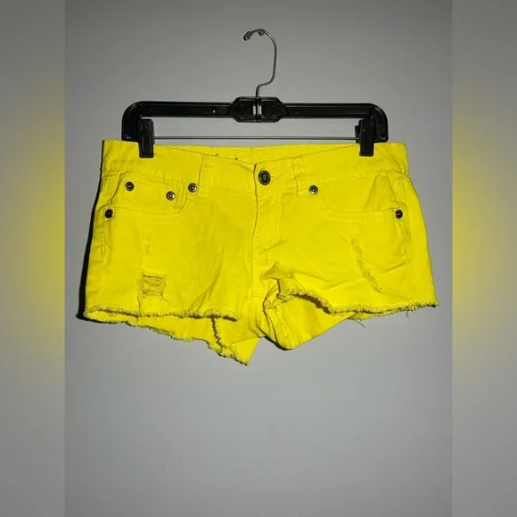 Hem Yellow Jeans Shorts Request Jeans Shorts Yellow Distressed
